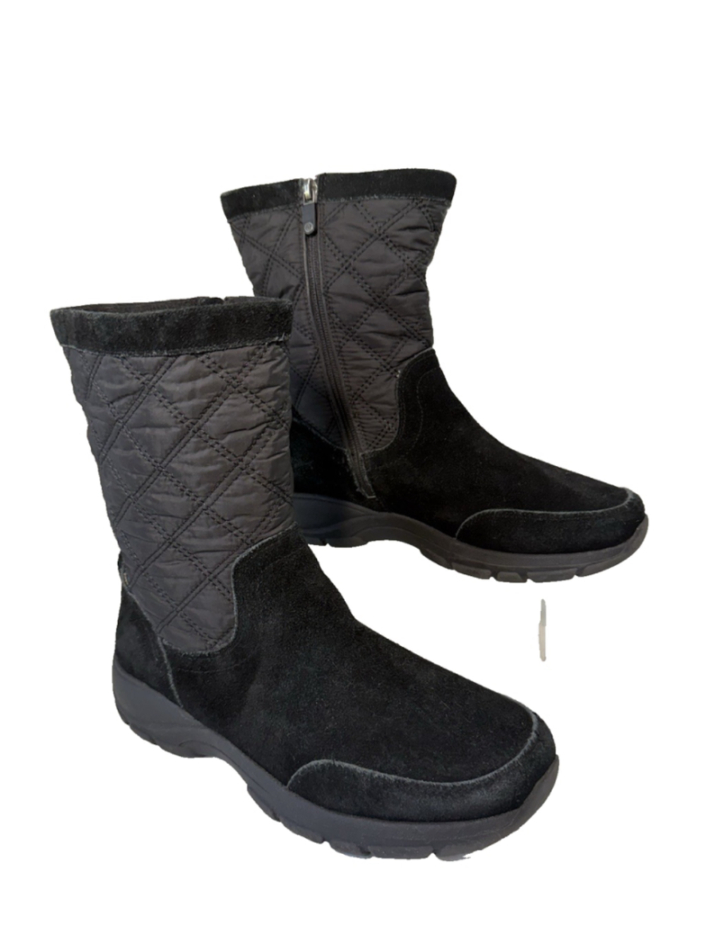 Lands' End Black Quilted Suede All Weather Mid-Calf Zip Boots Size 9.5 B